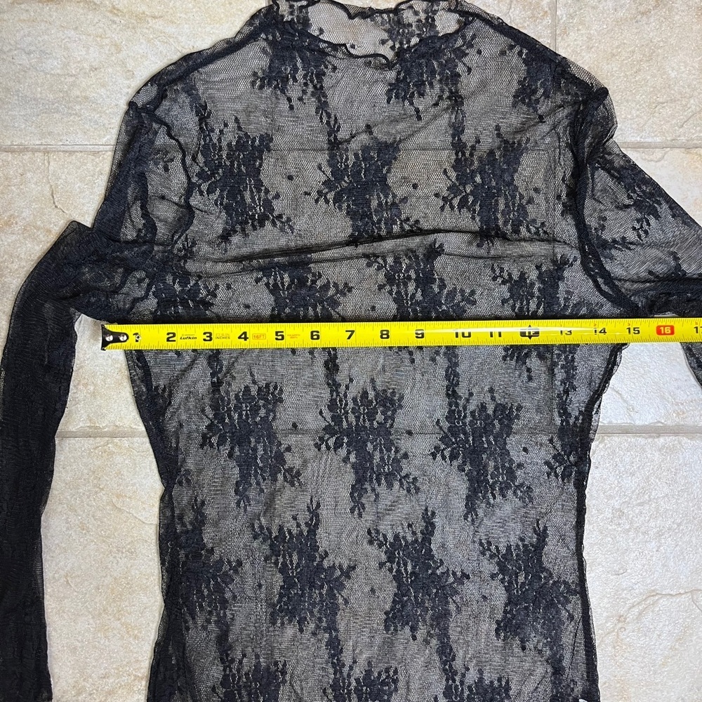 Sheer Mesh Floral Top Forest Fairy M Black Whimsigoth Lace Y2K Grunge Club Layer - Picture 4 of 9